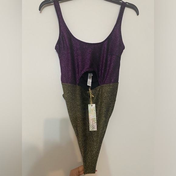 WOLF & WHISTLE Fuller Bust Exclusive cut out swimsuit in glitter lurex US 4D - Picture 1 of 7